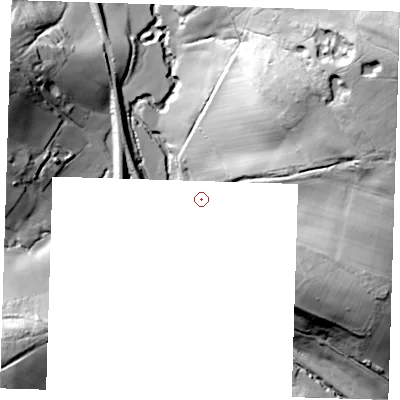 Shaded relief map of the ground around TN39LT, computed from Environment Agency LiDAR. and falls 71 m across the surrounding 800 m. Surface water reaching this point runs off ground lying to the east, 26.3 m higher.