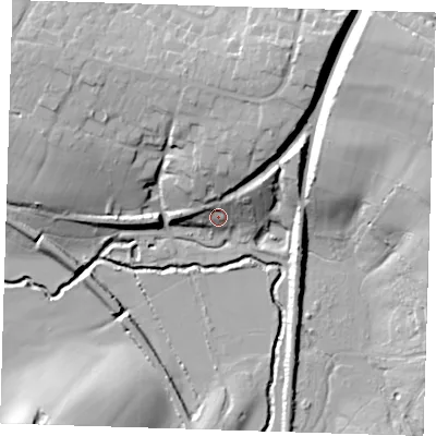 Shaded relief map of the ground around TN39PP, computed from Environment Agency LiDAR. The ground here sits at about 51 m above sea level and falls 28 m across the surrounding 800 m. Surface water reaching this point runs off ground lying to the north-north-east, 18.8 m higher.