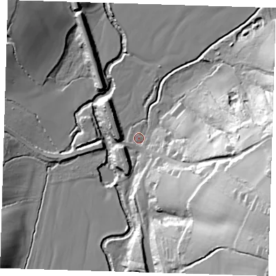 Shaded relief map of the ground around TN39TJ, computed from Environment Agency LiDAR. The ground here sits at about 38 m above sea level and falls 54 m across the surrounding 800 m. Surface water reaching this point runs off ground lying to the east-south-east, 51.5 m higher.