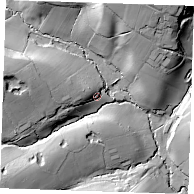 Shaded relief map of the ground around TN56PG, computed from Environment Agency LiDAR. The ground here sits at about 70 m above sea level and falls 47 m across the surrounding 800 m. Surface water reaching this point runs off ground lying to the west-north-west, 28.7 m higher.