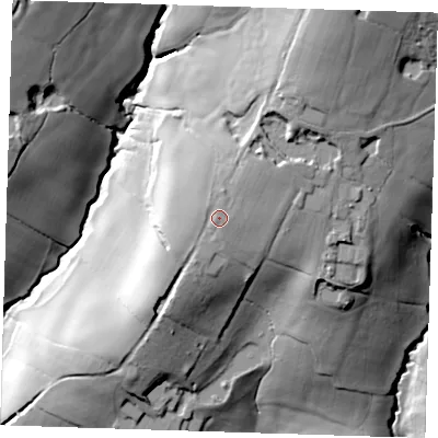 Shaded relief map of the ground around TN63RU, computed from Environment Agency LiDAR. The ground here sits at about 112 m above sea level and falls 57 m across the surrounding 800 m. Surface water reaching this point runs off ground lying to the north-east, 3.2 m higher.