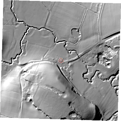 Shaded relief map of the ground around TN74BD, computed from Environment Agency LiDAR. The ground here sits at about 49 m above sea level and falls 39 m across the surrounding 800 m. Surface water reaching this point runs off ground lying to the south, 31.6 m higher.