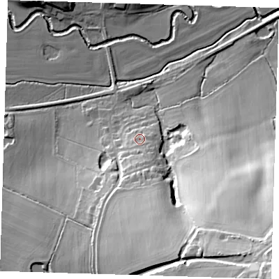 Shaded relief map of the ground around TN74BU, computed from Environment Agency LiDAR. The ground here sits at about 50 m above sea level and falls 58 m across the surrounding 800 m. Surface water reaching this point runs off ground lying to the south, 20.1 m higher.