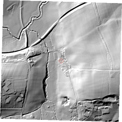 Shaded relief map of the ground around TN74HT, computed from Environment Agency LiDAR. The ground here sits at about 58 m above sea level and falls 49 m across the surrounding 800 m. Surface water reaching this point runs off ground lying to the east-south-east, 42.8 m higher.