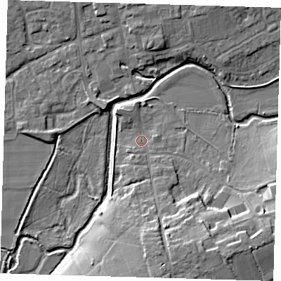 Shaded relief map of the ground around TN85AY, computed from Environment Agency LiDAR. The ground here sits at about 40 m above sea level and falls 13 m across the surrounding 800 m. Surface water reaching this point runs off ground lying to the south-east, 11.1 m higher.