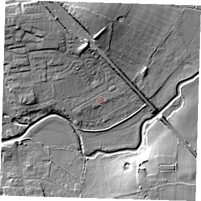 Shaded relief map of the ground around TN85BL, computed from Environment Agency LiDAR. The ground here sits at about 42 m above sea level and falls 14 m across the surrounding 800 m. Surface water reaching this point runs off ground lying to the north-west, 3.0 m higher.