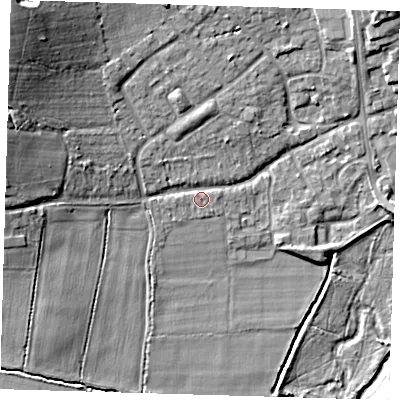 Shaded relief map of the ground around TN85DY, computed from Environment Agency LiDAR. The ground here sits at about 43 m above sea level and falls 17 m across the surrounding 800 m. Surface water reaching this point runs off ground lying to the west-north-west, 10.4 m higher.