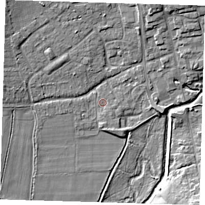 Shaded relief map of the ground around TN85HL, computed from Environment Agency LiDAR. The ground here sits at about 42 m above sea level and falls 10 m across the surrounding 800 m. Surface water reaching this point runs off ground lying to the south-east, 0.9 m higher.