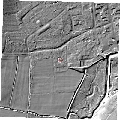 Shaded relief map of the ground around TN85HZ, computed from Environment Agency LiDAR. The ground here sits at about 41 m above sea level and falls 12 m across the surrounding 800 m. Surface water reaching this point runs off ground lying to the west-north-west, 1.4 m higher.