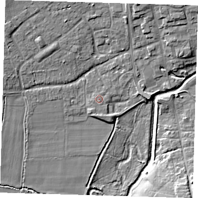 Shaded relief map of the ground around TN85RL, computed from Environment Agency LiDAR. The ground here sits at about 42 m above sea level and falls 10 m across the surrounding 800 m. Surface water reaching this point runs off ground lying to the south-south-east, 0.7 m higher.