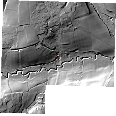 Shaded relief map of the ground around TN87JJ, computed from Environment Agency LiDAR. The ground here sits at about 55 m above sea level and falls 34 m across the surrounding 800 m. Surface water reaching this point runs off ground lying to the north-west, 18.9 m higher.
