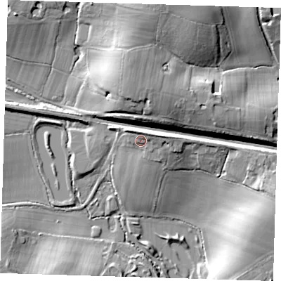Shaded relief map of the ground around TN87NR, computed from Environment Agency LiDAR. The ground here sits at about 50 m above sea level and falls 22 m across the surrounding 800 m. Surface water reaching this point runs off ground lying to the north-east, 3.9 m higher.