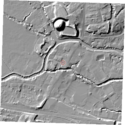 Shaded relief map of the ground around TN91DU, computed from Environment Agency LiDAR. The ground here sits at about 22 m above sea level and falls 22 m across the surrounding 800 m. Surface water reaching this point runs off ground lying to the south-south-west, 1.2 m higher.