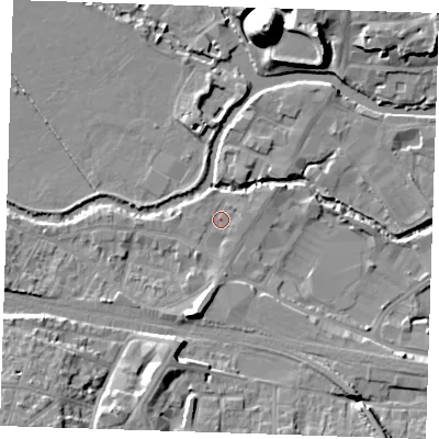 Shaded relief map of the ground around TN91EP, computed from Environment Agency LiDAR. The ground here sits at about 22 m above sea level and falls 22 m across the surrounding 800 m. Surface water reaching this point runs off ground lying to the south-west, 1.1 m higher.