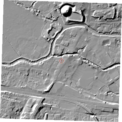 Shaded relief map of the ground around TN91ER, computed from Environment Agency LiDAR. The ground here sits at about 23 m above sea level and falls 22 m across the surrounding 800 m. Surface water reaching this point runs off ground lying to the south-south-east, 0.7 m higher.