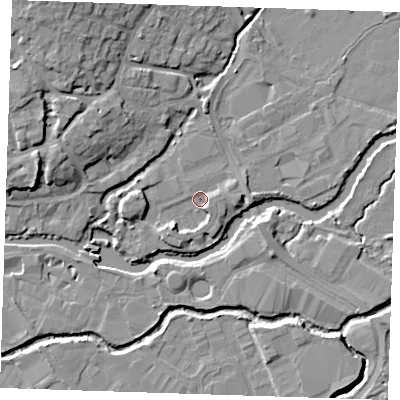 Shaded relief map of the ground around TN91FT, computed from Environment Agency LiDAR. The ground here sits at about 21 m above sea level and falls 13 m across the surrounding 800 m. Surface water reaching this point runs off ground lying to the south-west, 3.0 m higher.