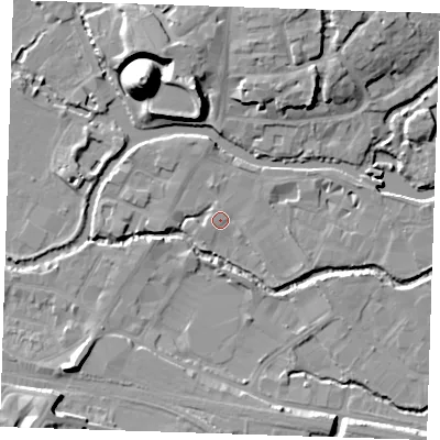 Shaded relief map of the ground around TN91FU, computed from Environment Agency LiDAR. The ground here sits at about 22 m above sea level and falls 22 m across the surrounding 800 m. Surface water reaching this point runs off ground lying to the east, 0.7 m higher.