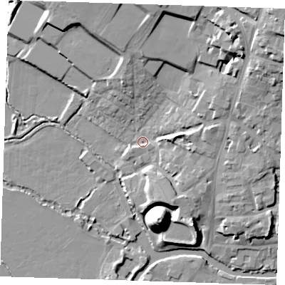 Shaded relief map of the ground around TN91HT, computed from Environment Agency LiDAR. The ground here sits at about 24 m above sea level and falls 21 m across the surrounding 800 m. Surface water reaching this point runs off ground lying to the north-east, 13.4 m higher.