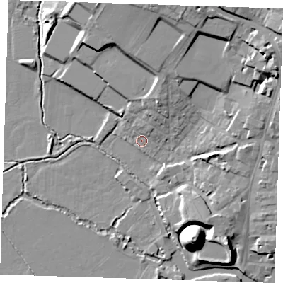 Shaded relief map of the ground around TN91JN, computed from Environment Agency LiDAR. The ground here sits at about 24 m above sea level and falls 21 m across the surrounding 800 m. Surface water reaching this point runs off ground lying to the north-north-east, 3.5 m higher.