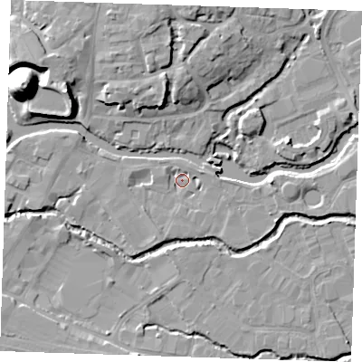 Shaded relief map of the ground around TN91QR, computed from Environment Agency LiDAR. The ground here sits at about 21 m above sea level and falls 22 m across the surrounding 800 m. Surface water reaching this point runs off ground lying to the south-south-west, 2.7 m higher.
