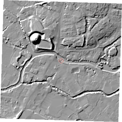 Shaded relief map of the ground around TN91RB, computed from Environment Agency LiDAR. The ground here sits at about 22 m above sea level and falls 22 m across the surrounding 800 m. Surface water reaching this point runs off ground lying to the north-west, 21.3 m higher.