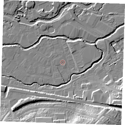 Shaded relief map of the ground around TN91RD, computed from Environment Agency LiDAR. The ground here sits at about 22 m above sea level and falls 25 m across the surrounding 800 m. Surface water reaching this point runs off ground lying to the south-south-east, 0.5 m higher.