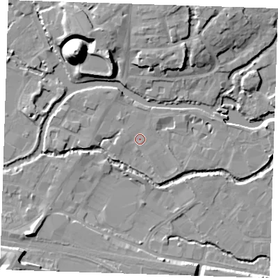 Shaded relief map of the ground around TN91RG, computed from Environment Agency LiDAR. The ground here sits at about 22 m above sea level and falls 22 m across the surrounding 800 m. Surface water reaching this point runs off ground lying to the east, 0.6 m higher.
