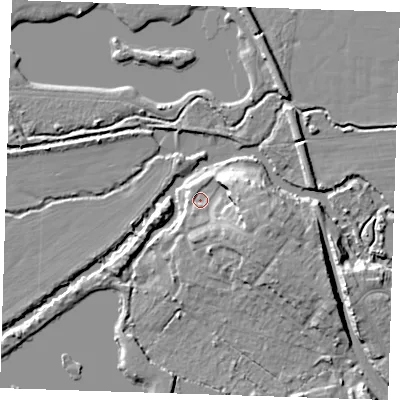 Shaded relief map of the ground around TN91XW, computed from Environment Agency LiDAR. The ground here sits at about 24 m above sea level and falls 11 m across the surrounding 800 m. Surface water reaching this point runs off ground lying to the east-south-east, 7.5 m higher.
