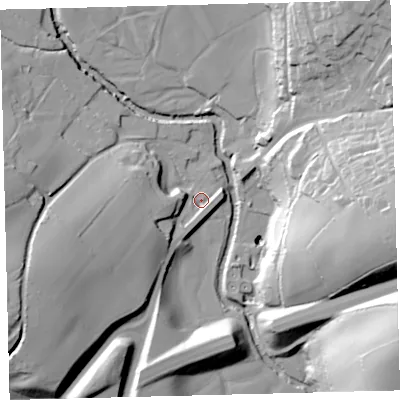 Shaded relief map of the ground around TQ109DL, computed from Environment Agency LiDAR. The ground here sits at about 99 m above sea level and falls 52 m across the surrounding 800 m. Surface water reaching this point runs off ground lying to the west-south-west, 14.3 m higher.