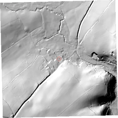 Shaded relief map of the ground around TQ109DT, computed from Environment Agency LiDAR. The ground here sits at about 138 m above sea level and falls 63 m across the surrounding 800 m. Surface water reaching this point runs off ground lying to the south-west, 50.0 m higher.