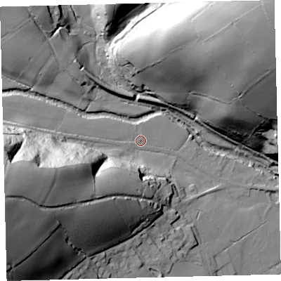 Shaded relief map of the ground around TQ109ET, computed from Environment Agency LiDAR. The ground here sits at about 78 m above sea level and falls 73 m across the surrounding 800 m. Surface water reaching this point runs off ground lying to the west-south-west, 64.2 m higher.