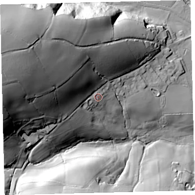 Shaded relief map of the ground around TQ109EY, computed from Environment Agency LiDAR. The ground here sits at about 103 m above sea level and falls 86 m across the surrounding 800 m. Surface water reaching this point runs off ground lying to the west-north-west, 55.9 m higher.