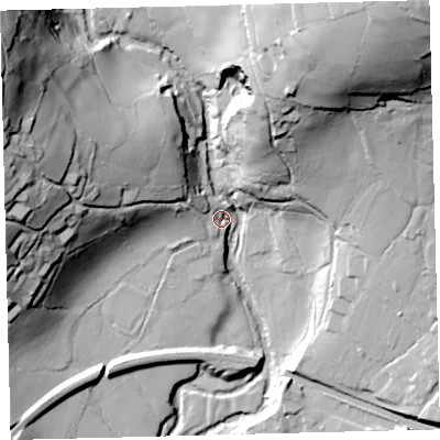 Shaded relief map of the ground around TQ109JL, computed from Environment Agency LiDAR. The ground here sits at about 122 m above sea level and falls 98 m across the surrounding 800 m. Surface water reaching this point runs off ground lying to the west-north-west, 64.8 m higher.