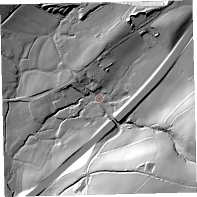 Shaded relief map of the ground around TQ109JT, computed from Environment Agency LiDAR. The ground here sits at about 112 m above sea level and falls 87 m across the surrounding 800 m. Surface water reaching this point runs off ground lying to the south-east, 69.9 m higher.