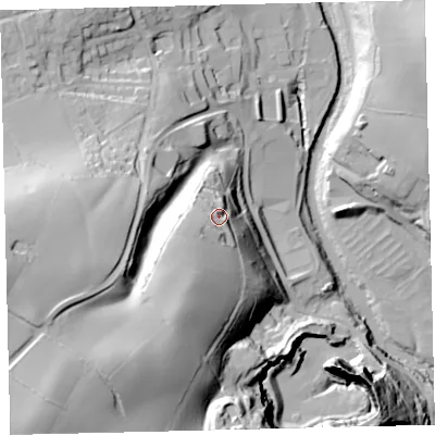 Shaded relief map of the ground around TQ110EA, computed from Environment Agency LiDAR. The ground here sits at about 64 m above sea level and falls 69 m across the surrounding 800 m. Surface water reaching this point runs off ground lying to the south-west, 23.9 m higher.