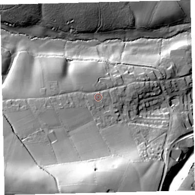 Shaded relief map of the ground around TQ110EH, computed from Environment Agency LiDAR. The ground here sits at about 61 m above sea level and falls 62 m across the surrounding 800 m. Surface water reaching this point runs off ground lying to the south-west, 15.2 m higher.