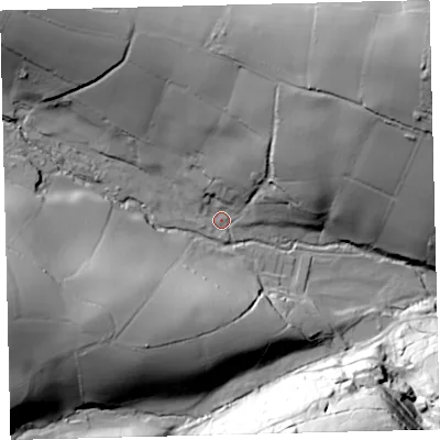 Shaded relief map of the ground around TQ110HR, computed from Environment Agency LiDAR. The ground here sits at about 91 m above sea level and falls 71 m across the surrounding 800 m. Surface water reaching this point runs off ground lying to the north-east, 60.9 m higher.