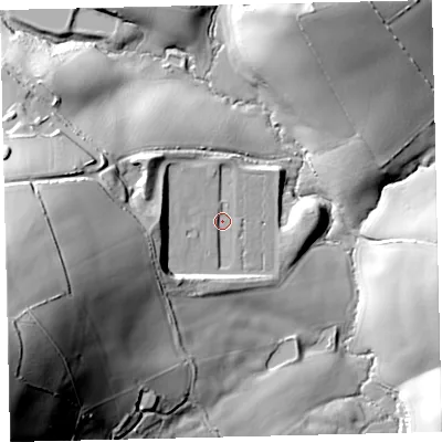 Shaded relief map of the ground around TQ110LB, computed from Environment Agency LiDAR. The ground here sits at about 31 m above sea level and falls 91 m across the surrounding 800 m. Surface water reaching this point runs off ground lying to the west-south-west, 41.9 m higher.