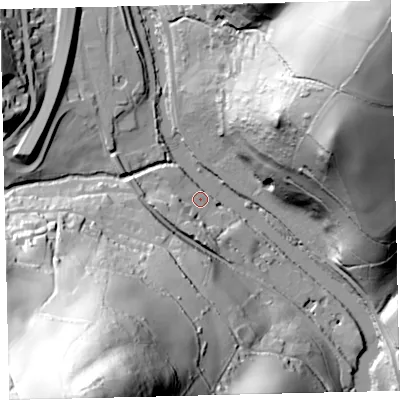 Shaded relief map of the ground around TQ110LG, computed from Environment Agency LiDAR. The ground here sits at about 28 m above sea level and falls 115 m across the surrounding 800 m. Surface water reaching this point runs off ground lying to the south-south-west, 8.0 m higher.