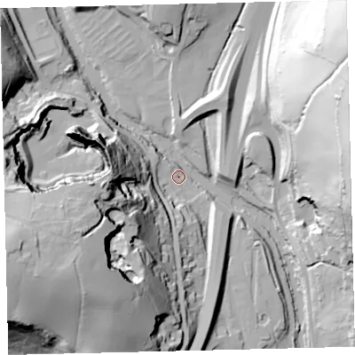 Shaded relief map of the ground around TQ110PR, computed from Environment Agency LiDAR. The ground here sits at about 31 m above sea level and falls 81 m across the surrounding 800 m. Surface water reaching this point runs off ground lying to the west-south-west, 61.4 m higher.
