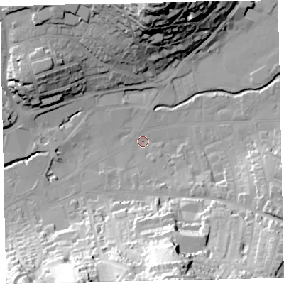 Shaded relief map of the ground around TQ122EE, computed from Environment Agency LiDAR. The ground here sits at about 4 m above sea level and falls 58 m across the surrounding 800 m. Surface water reaching this point runs off ground lying to the south, 55.7 m higher.