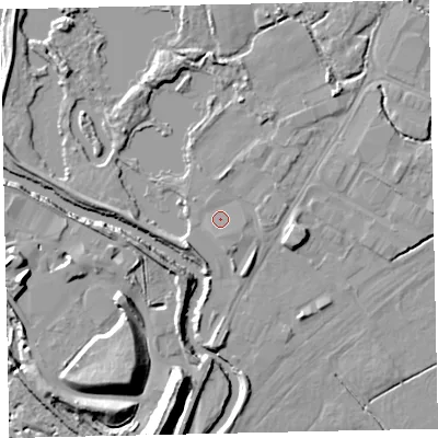 Shaded relief map of the ground around TQ123RN, computed from Environment Agency LiDAR. The ground here sits at about 3 m above sea level and falls 13 m across the surrounding 800 m. Surface water reaching this point runs off ground lying to the south, 1.3 m higher.