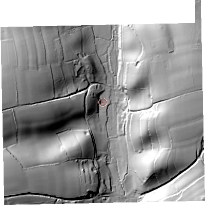 Shaded relief map of the ground around TQ124RL, computed from Environment Agency LiDAR. The ground here sits at about 3 m above sea level and falls 53 m across the surrounding 800 m. Surface water reaching this point runs off ground lying to the west, 15.0 m higher.