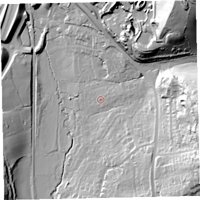 Shaded relief map of the ground around TQ125AS, computed from Environment Agency LiDAR. The ground here sits at about 17 m above sea level and falls 74 m across the surrounding 800 m. Surface water reaching this point runs off ground lying to the east-north-east, 4.7 m higher.
