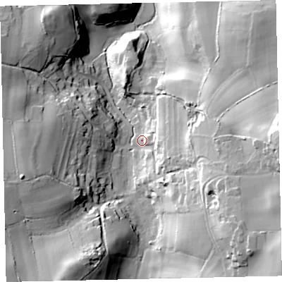 Shaded relief map of the ground around TQ126BQ, computed from Environment Agency LiDAR. The ground here sits at about 56 m above sea level and falls 56 m across the surrounding 800 m. Surface water reaching this point runs off ground lying to the south-east, 37.2 m higher.