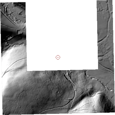 Shaded relief map of the ground around TQ126HU, computed from Environment Agency LiDAR. and falls 118 m across the surrounding 800 m.