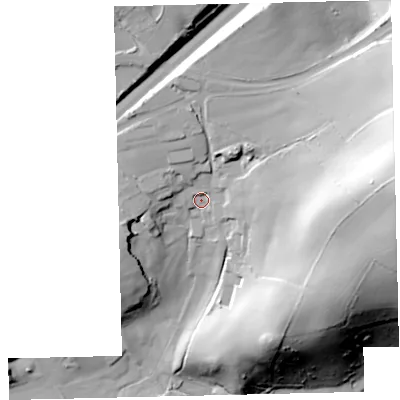 Shaded relief map of the ground around TQ126LJ, computed from Environment Agency LiDAR. The ground here sits at about 116 m above sea level and falls 76 m across the surrounding 800 m. Surface water reaching this point runs off ground lying to the east, 46.4 m higher.