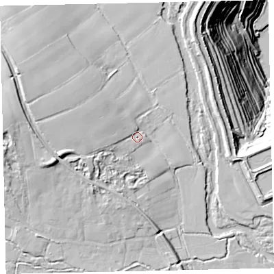 Shaded relief map of the ground around TQ126QL, computed from Environment Agency LiDAR. The ground here sits at about 11 m above sea level and falls 68 m across the surrounding 800 m. Surface water reaching this point runs off ground lying to the west-north-west, 10.3 m higher.