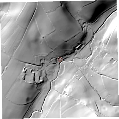Shaded relief map of the ground around TQ130BJ, computed from Environment Agency LiDAR. The ground here sits at about 91 m above sea level and falls 66 m across the surrounding 800 m. Surface water reaching this point runs off ground lying to the north, 58.4 m higher.