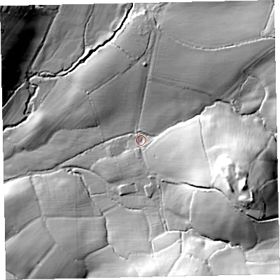 Shaded relief map of the ground around TQ130DL, computed from Environment Agency LiDAR. The ground here sits at about 71 m above sea level and falls 44 m across the surrounding 800 m. Surface water reaching this point runs off ground lying to the east-south-east, 35.2 m higher.